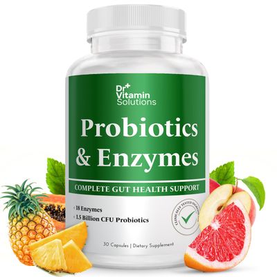 DR VITAMIN SOLUTIONS Probiotics and Multi Enzymes with Prebiotics for Digestive Health Bloating Relief for Women Men, Enzymes Probiotics for Gut Digestion - 30 Caps (1 Bottle, 30 Capsules)