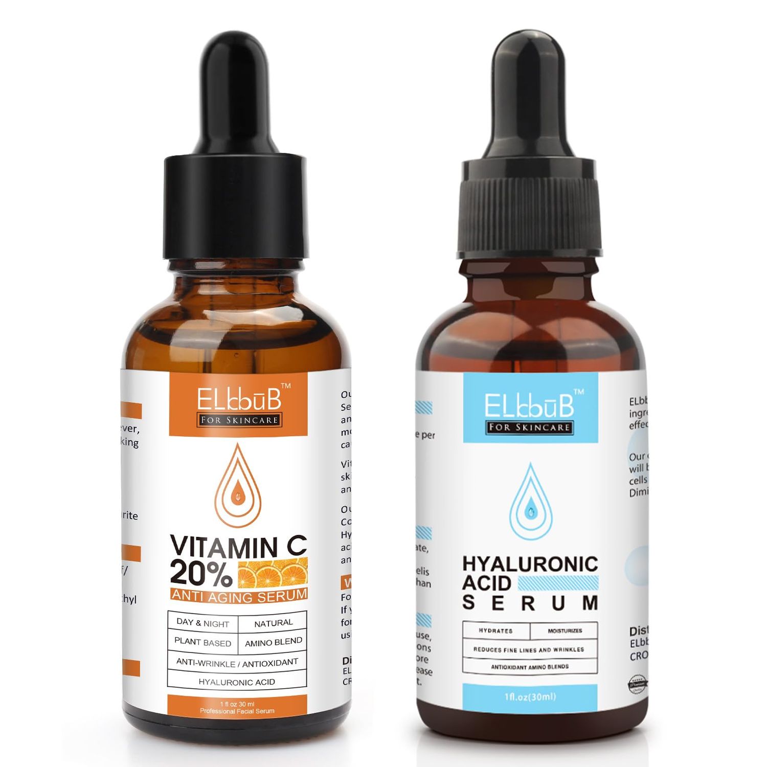 Anti Aging Vitamin C Serum Hyaluronic Acid Serum Set - with Hyaluronic Acid, Skin Care Set Boost Skin Collagen,Hydrate Plump Skin, Anti Aging Wrinkle Facial Serum