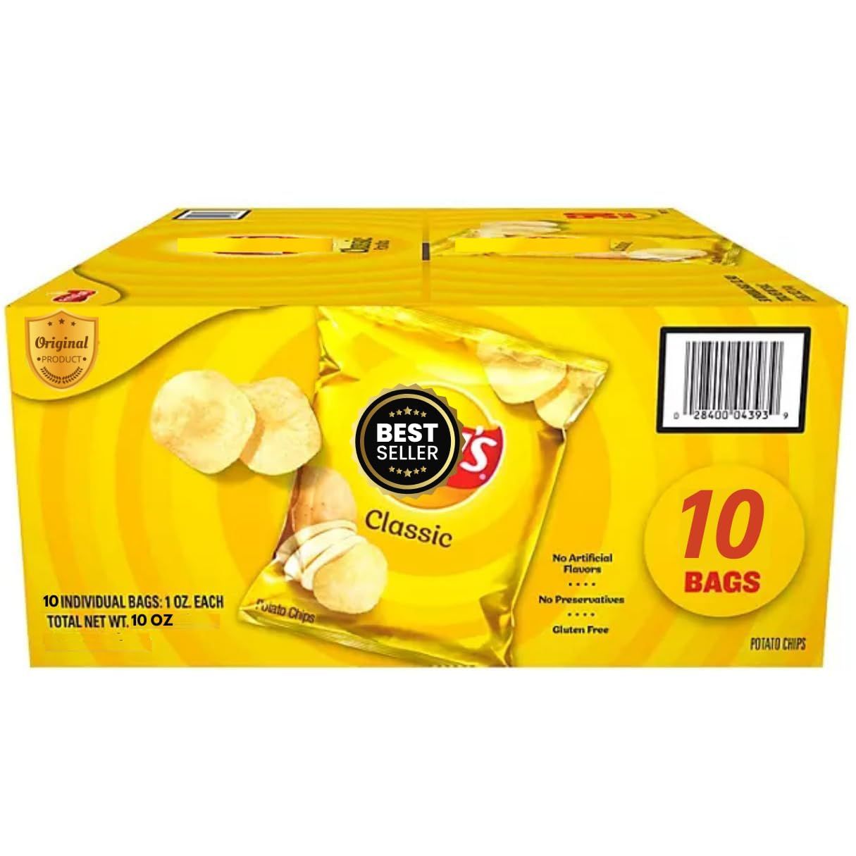 Layz Classic Potato Chips - Potato Chips Individual Bags Bulk 1 Oz., 10 Pk. (Deinum Trademark Spoon Included)