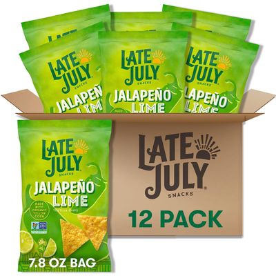 Late July Snacks, Jalape o Lime Tortilla Chips, 7.8-oz. Bag (Pack of 12)