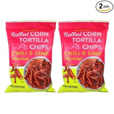 Trader Joe's Rolled Corn Tortilla Chips - Chili Lime Flavored - Gluten Free - NET WT. 9Oz (255g) - Pack of 2 Bags
