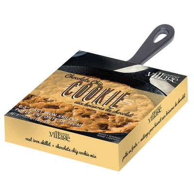 Gourmet du Village Skillet Mix Kit, Sweet Treat or Gift Dessert Mix with 6.2 inch Cast Iron Skillet, Chocolate Chip Cookie