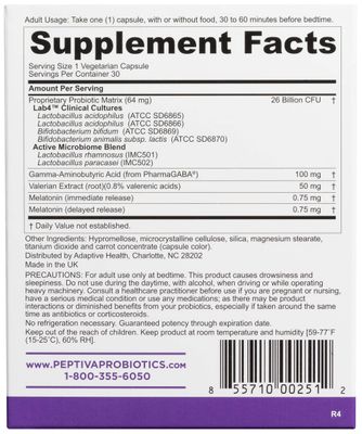Peptiva 26 Billion CFU Probiotic and Sleep Support - Clinically Validated Multi-Strain Probiotic - Lactobacillus and Bifidobacterium, Melatonin - 30 Count
