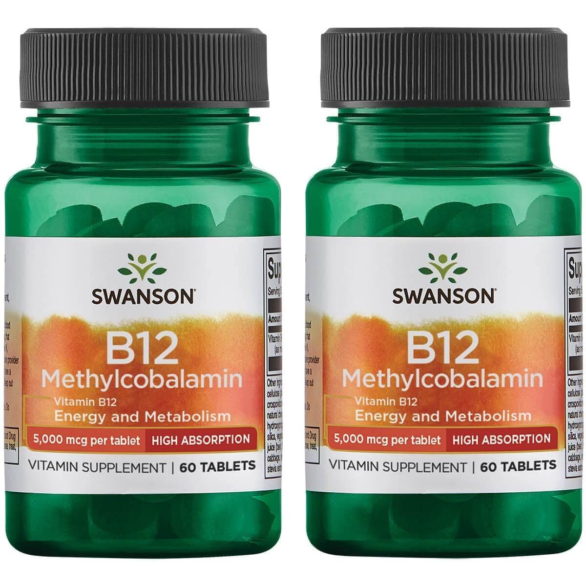 Swanson Vitamin B-12 Methylcobalamin High Absorption 5000 mcg 60 Tabs (2 Pack)