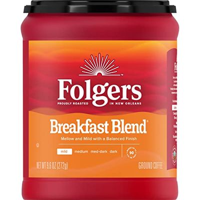 Folgers Breakfast Blend medium_roast Ground Coffee, Smooth Mild Coffee, 9.6 Ounce Canister