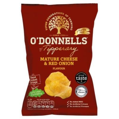 O&#39;Donnells Mature Cheese Red Onion Crisps, Hand Cooked, Gluten Free, 44gm (1.55oz), Pack of 7