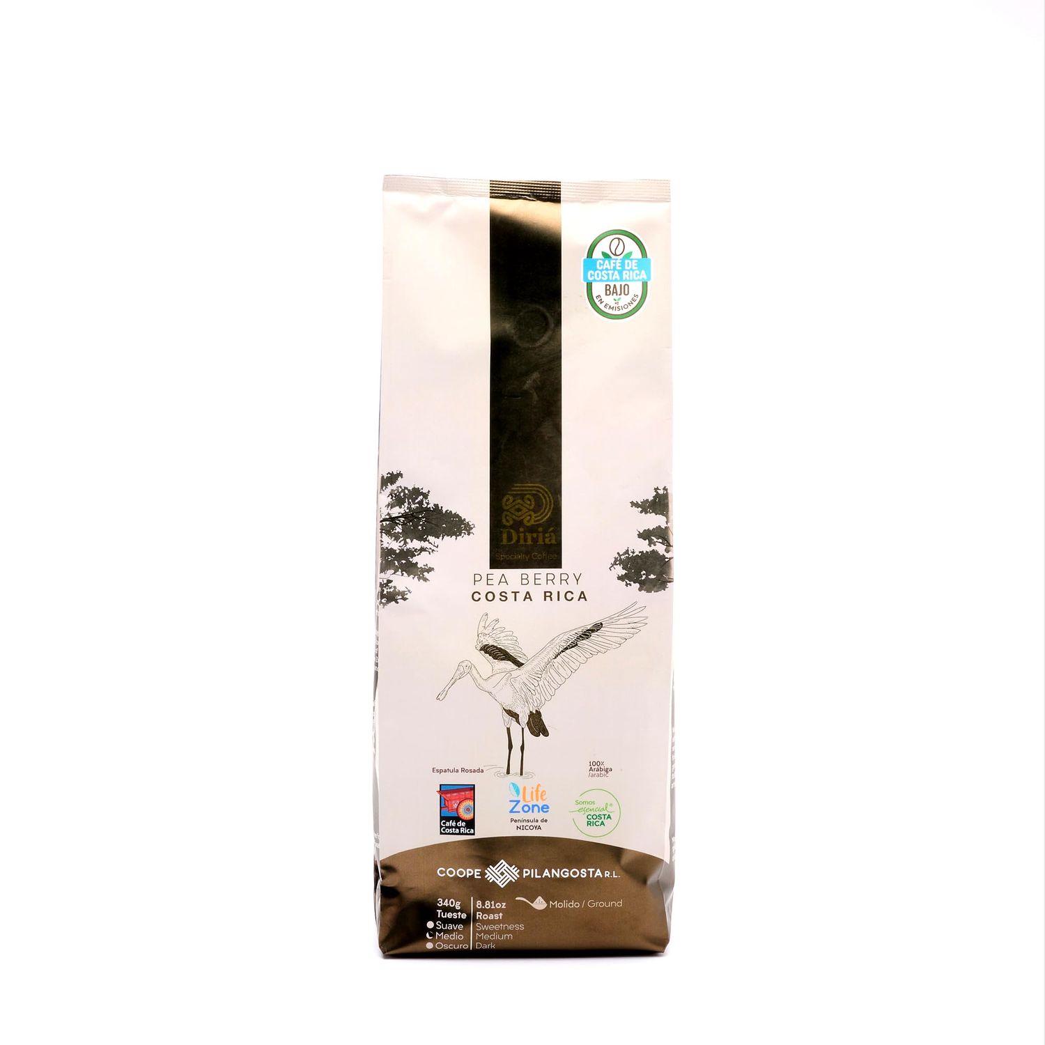 Diri Peaberry - Costa Rican Specialty Coffee - 100 Arabica Ground - Rare Intensely Flavorful with Caramel Chocolate Light Acidity - Harvested in Blue Zone Nicoya 12oz