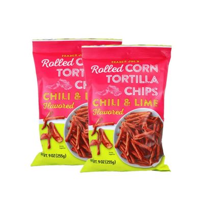 Trader Joe&#39;s Rolled Corn Tortilla Chips - Chili Lime Flavored - Gluten Free - NET WT. 9Oz (255g) - Pack of 2 Bags