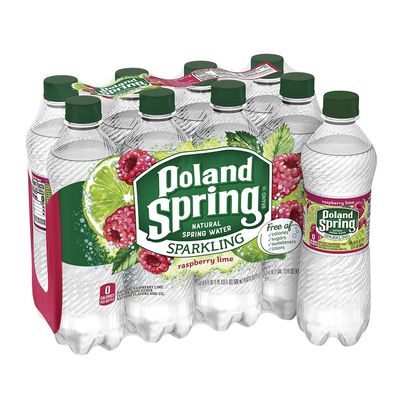 Poland Spring Sparkling Natural Spring Water, Raspberry Lime, 16.9 Ounce, Pack of 8