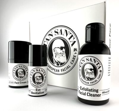 Tan Santa European Facial Care Set For Men - Face Cream, Eye Revitalizer, Exfoliating Facial Cleanser