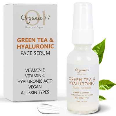 Hyaluronic Acid Green Tea Face Serum - Anti-Aging Hydrating Serum with Vitamins C E for Glowing Skin, Vegan Cruelty-Free for All Skin Types - 30ml