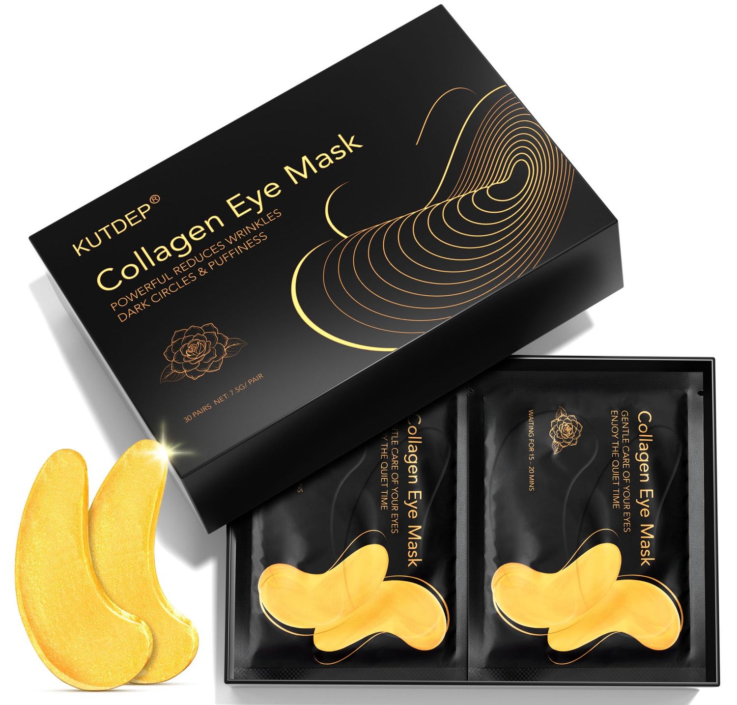 Under Eye Patches, 30 Pairs Gold Collagen Eye Gels Mask, Reduce Dark Circles, Wrinkles Puffy Bags, Anti-aging Moisturizing Eye Mask by KUTDEP