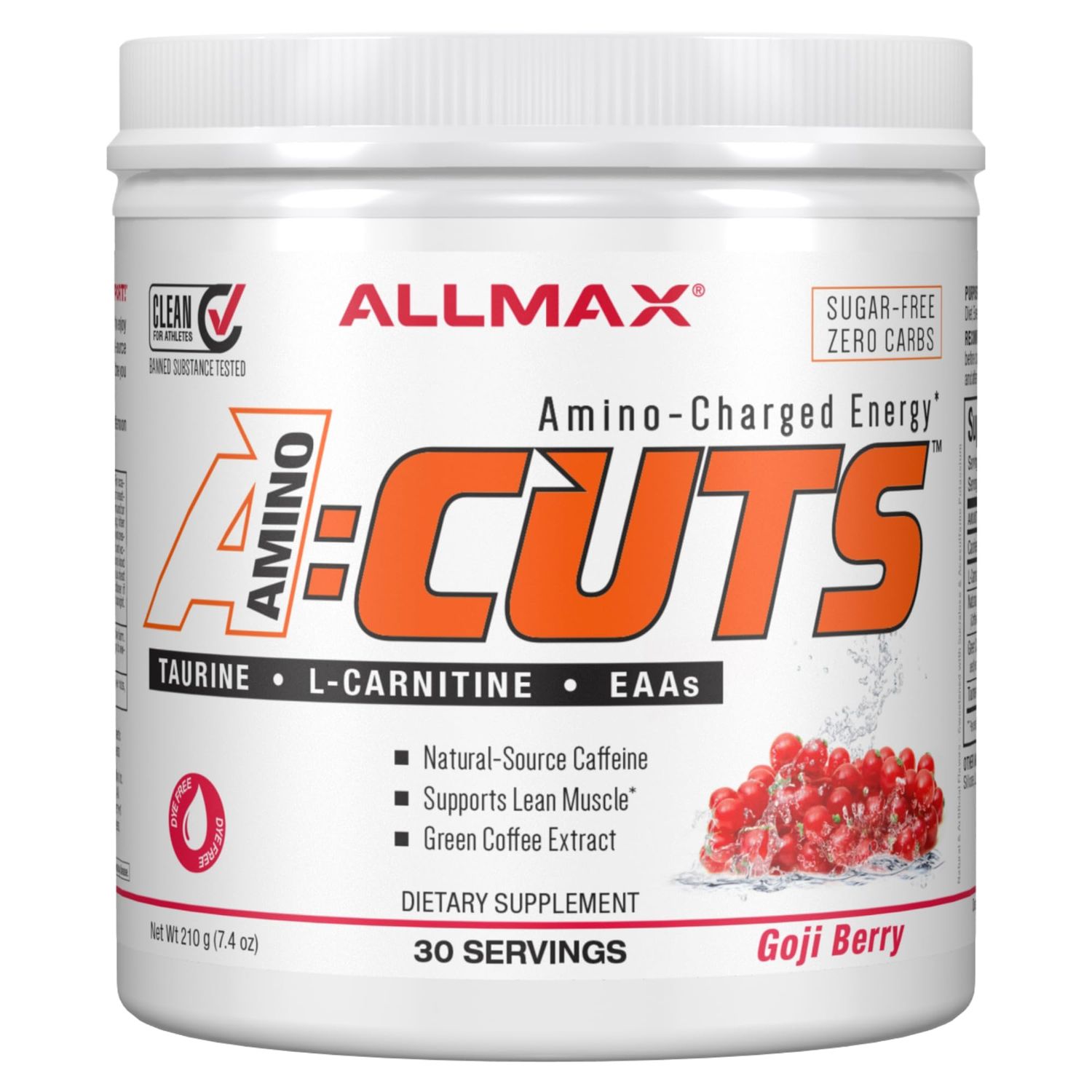 ALLMAX Nutrition AMINOCUTS (ACUTS), Amino-Charged Energy Drink with Taurine, L-Carnitine, Green Coffee Bean Extract, Goji Berry Martini, 30 Servings