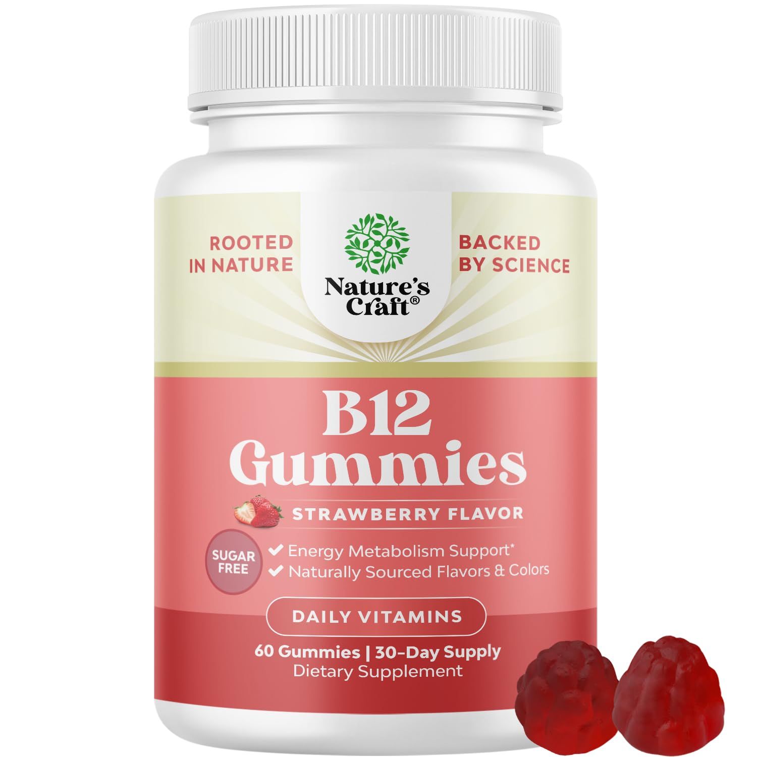 Vitamin B12 Gummies for Adults - Sugar Free Vitamin B12 1000 mcg Chewable Gums for Energy Mood Support, Immune Nerves Health - Kosher Non-GMO Gluten Free Supplement for Women Men - 60 Count