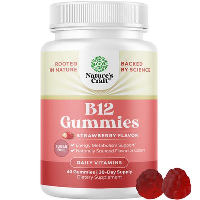Vitamin B12 Gummies for Adults - Sugar Free Vitamin B12 1000 mcg Chewable Gums for Energy Mood Support, Immune Nerves Health - Kosher Non-GMO Gluten Free Supplement for Women Men - 60 Count