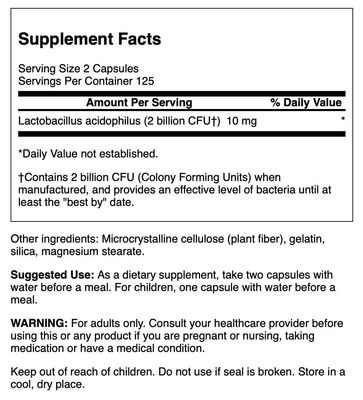 Swanson Lactobacillus Acidophilus - Probiotic Supplement Supporting Digestive Health with 1 Billion CFU Per Capsule - Promotes Bowel and GI Tract Health - (250 Capsules)