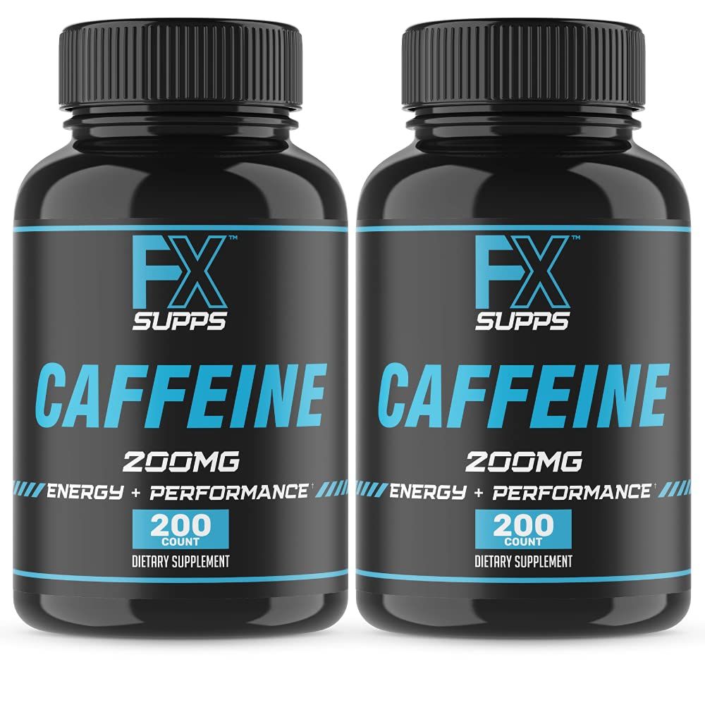 Fx Supps Caffeine 200 mg Pills (2-Pack, 200 Capsules) Fast Acting Energy Supplement for Men and Women Improves Physical Mental Focus, Stimulates Memory Quick Energy Boost Increases Metabolism