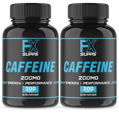 Fx Supps Caffeine 200 mg Pills (2-Pack, 200 Capsules) Fast Acting Energy Supplement for Men and Women Improves Physical Mental Focus, Stimulates Memory Quick Energy Boost Increases Metabolism