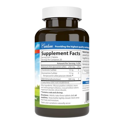 Carlson - Nutra-Support Joint, Glucosamine Chondroitin MSM, Joint Function, Cartilage Support Optimal Wellness, 60 tablets