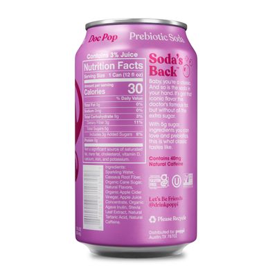 Poppi Sparkling Prebiotic Soda Beverage with Apple Cider Vinegar, Seltzer Water and Fruit Juice, Doc Pop Flavor, 12 Fl Oz, 1 Count, Packaging May Vary