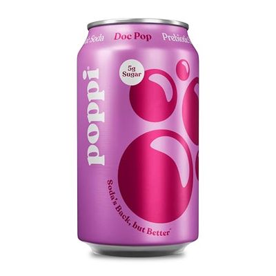 Poppi Sparkling Prebiotic Soda Beverage with Apple Cider Vinegar, Seltzer Water and Fruit Juice, Doc Pop Flavor, 12 Fl Oz, 1 Count, Packaging May Vary