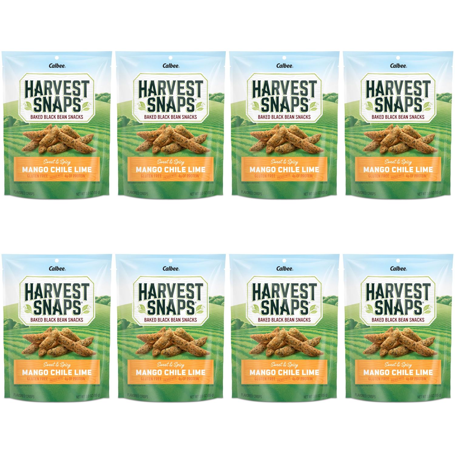 Harvest Snaps Veggie Chips (Mango Chile Lime Snack Crisps) Powered by Plant Protein, Gluten Free, Non-GMO Baked Vegetable Crisps Made in USA (8 Snack Packs)
