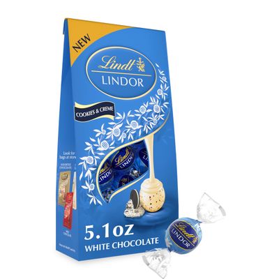 Lindt LINDOR Cookies and Creme White Chocolate Candy Truffles, Chocolates with Smooth, Melting Truffle Center, 5.1 oz. Bag (6 Pack)