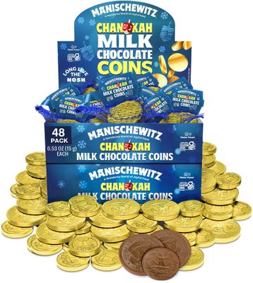 Hanukkah Gelt, Manischewitz Milk Chocolate Gold Coins (48 Bags) St. Patrick s Day Chocolate Coins Mesh Bags Filled with Individually Wrapped Hanukkah Gelt Coins, Gluten Free