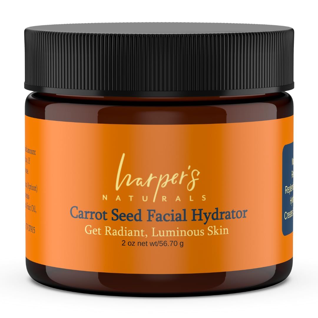 Harper&#39;s Naturals Carrotseed Facial Hydrator, All Natural Face Moisturizer, For All Skin Types, All Day Coverage, Smooths Fine Lines Wrinkles, Carrotsedd Essential Oil Blend - 2 oz