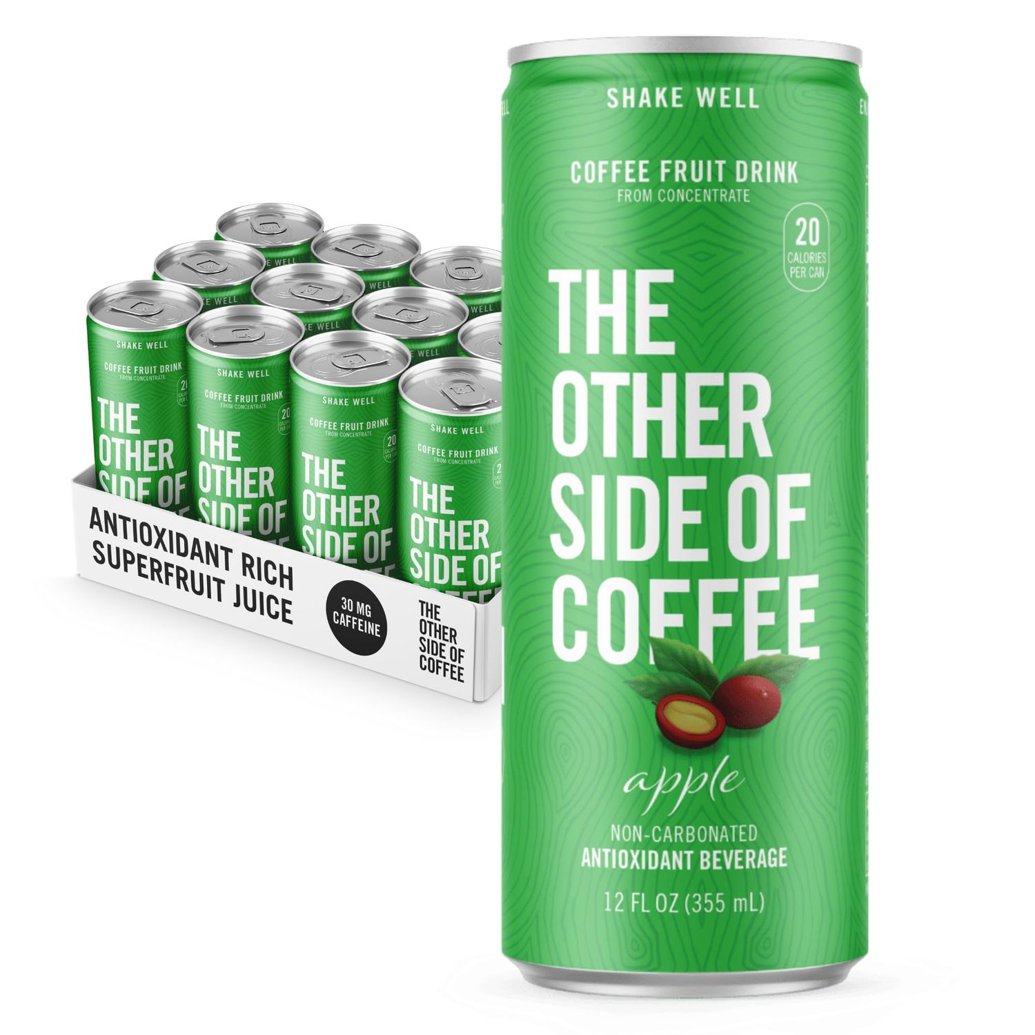 The Other Side of Coffee - Upcycled Coffee Fruit Juice Drink, Non-Carbonated, Antioxidant Rich, Low Caffeine (30mg), Low Calorie, Low Sugar, 100 Natural, 12 Fl Oz, Apple Flavor (Pack of 12)