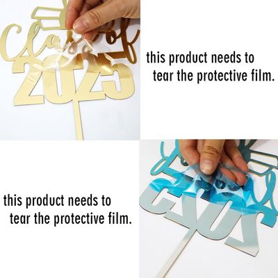 Sodasos Mirror Acrylic Class of 2025 Cake Topper, Congrats Grad Cake Toppers - Gold Glitter Graduation Party Decorations