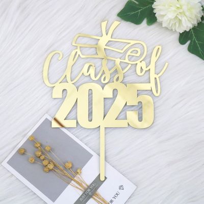 Sodasos Mirror Acrylic Class of 2025 Cake Topper, Congrats Grad Cake Toppers - Gold Glitter Graduation Party Decorations