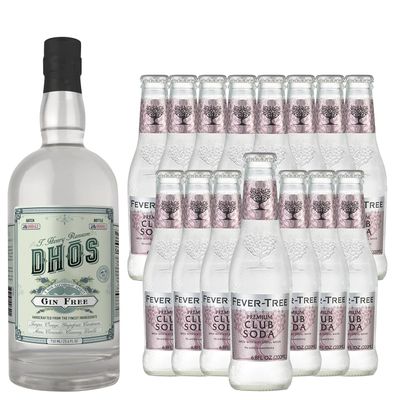 Dhos Handcrafted Non-Alcoholic Gin w 15 Pack Fever Tree Club Soda - Keto-Friendly, Zero Sugar, Zero Calories, Zero Proof - 750 ML - Perfect for Mocktails - Made in USA