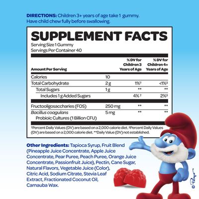 Smurfs Pre and Probiotics for Kids Gummies Kids Probiotics Gummies for Digestion and Immunity Made with Real Fruit Doctor Developed Non-GMO and No Artificial Flavors or Colors 40 Gummies