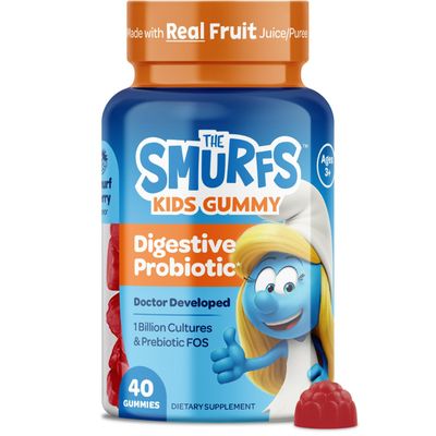Smurfs Pre and Probiotics for Kids Gummies Kids Probiotics Gummies for Digestion and Immunity Made with Real Fruit Doctor Developed Non-GMO and No Artificial Flavors or Colors 40 Gummies