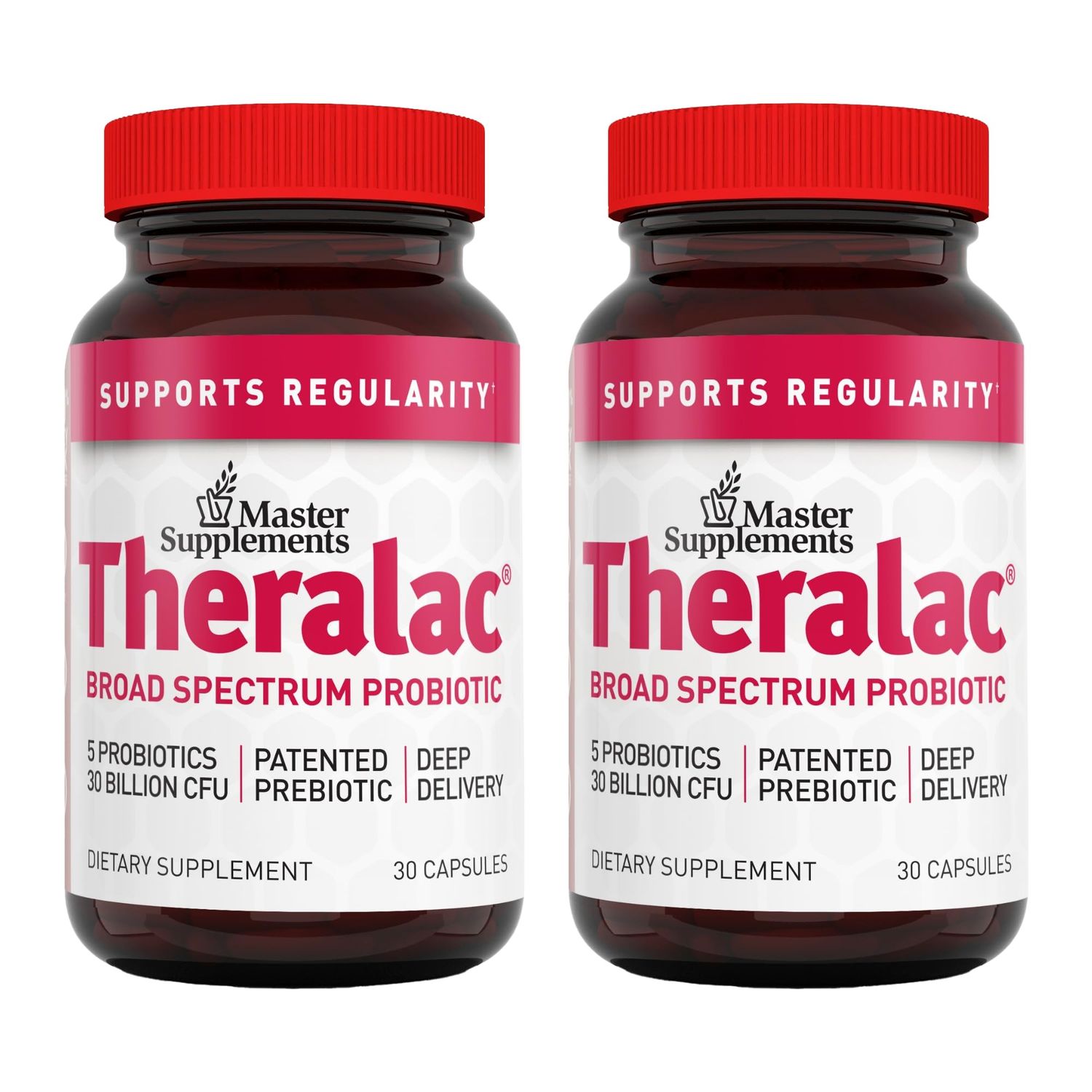 Master Supplements Theralac - 30 Capsules, Pack of 2 - Multi-Strain Probiotic for Optimal Gut Health Gas Bloating Relief - Gluten Free - 60 Servings