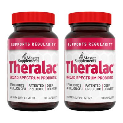 Master Supplements Theralac - 30 Capsules, Pack of 2 - Multi-Strain Probiotic for Optimal Gut Health Gas Bloating Relief - Gluten Free - 60 Servings