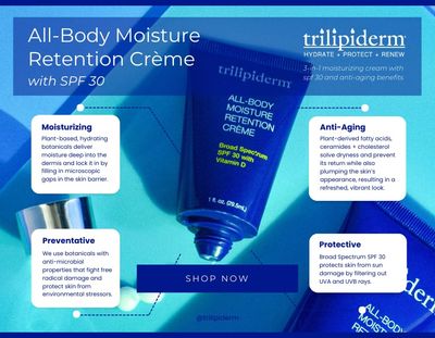 Trilipiderm 3oz TSA Travel Size 6-Pack All-Body Moisturizer with SPF 30 for Body, Face, Hands, Feet