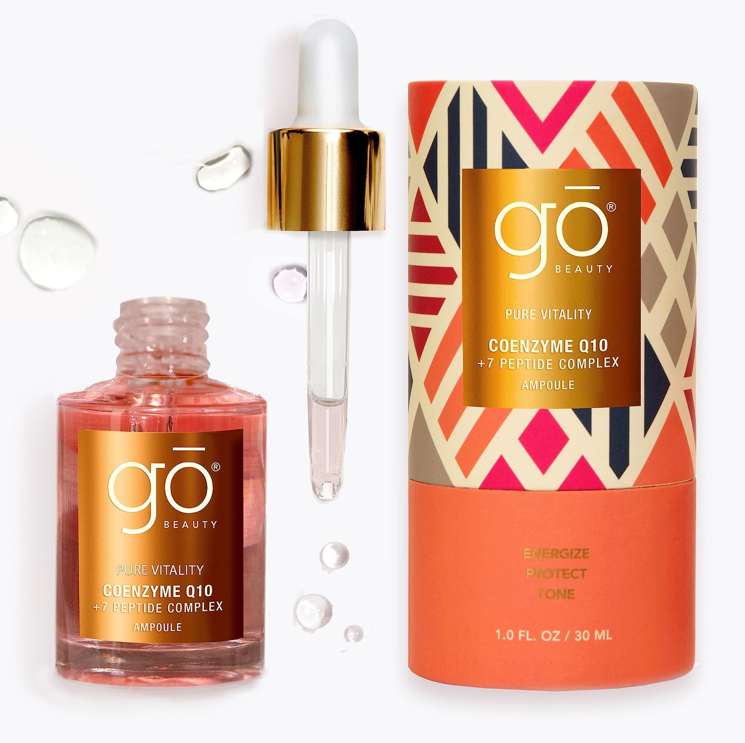 Go Beauty Longevity CoQ10, Daily Antioxidant Defense Serum - A Super Food for Skin, Boost Skin Health, Anti-Aging, Sun Damage, Sagging Skin - with 7 Peptides Vitamin B3 - Pure Vitality, 1 fl. Oz