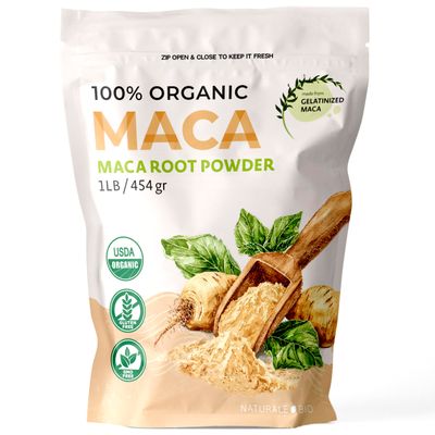 NaturaleBio Maca Powder Organic 1lb - 16oz. Peruvian, Natural and Pure, from Organic Maca Root. Vegetarian and Vegan Friendly. Gelatinized for Enhanced Bioavailability. Ideal for Smoothie.