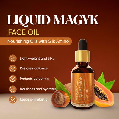 ButterSkinTropika Liquid Magyk Face Oil Hydrating Facial Oil Serum with Silk Amino, Fats, Antioxidants Carotenoids, Lycopene and Vitamins E, C A
