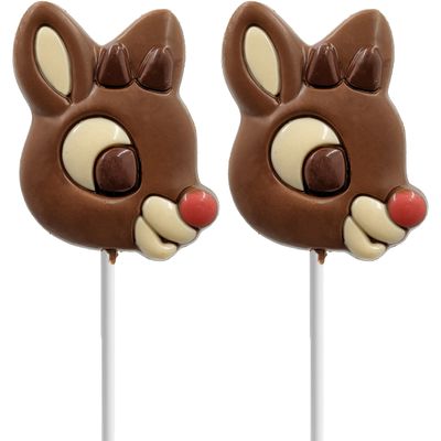 Fruidles Christmas Rudolph Big Chocolate Lollipop Holiday Treats, Double Crisp, Milk Chocolate Pop Party Bag Fillers, Individually Wrapped, Kosher Certified Dairy, 2.75oz Chocolate Sucker (2-Pack)