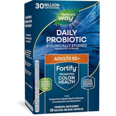 Nature&#39;s Way Fortify 50 Daily Probiotic for Men and Women, 30 Billion Live Cultures, Colon, Digestive, and Immune Health Support Supplement, 30 Capsules (Packaging May Vary)