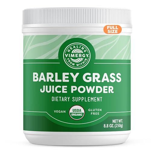 Vimergy Barley Grass Juice Powder Dietary Supplement - 0.8g per Serving (312 Servings) - Clean Superfood Formula - Promotes Cardiovascular Health - Organic, Vegan Gluten-Free - Regular Size 250g