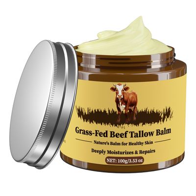 Oebitor Beef Tallow for Skin, Tallow and Honey Balm, Facial Moisturizer Cream, 100 Organic Grass Fed Whipped Beef Tallow Balm Deeply Moisturizing for Face Body, Suitable For All Skin Types(3.53oz)