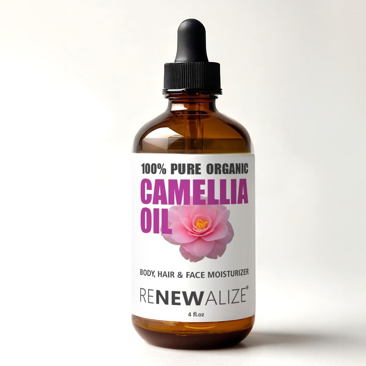 Renewalize ORGANIC CAMELLIA SEED OIL Skin Moisturizer Unrefined Cold Pressed 100 Percent Pure Large 4 fl oz bottle Moisturizing Oil for Hair Face Skin and Body