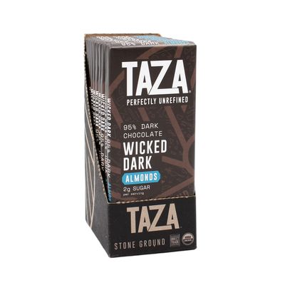 Taza Chocolate Organic Amaze Bar 95 Stone Ground, Wicked Dark with Almonds, 2.5 Ounce (6 Count), Vegan