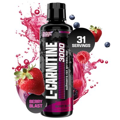 Nutrex Research L-Carnitine 3000 (31 Servings, Berry Blast) Liquid Shots, Stimulant Free Supports Muscle Recovery For Men and Women