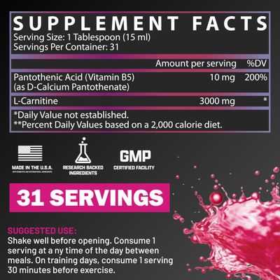 Nutrex Research L-Carnitine 3000 (31 Servings, Berry Blast) Liquid Shots, Stimulant Free Supports Muscle Recovery For Men and Women