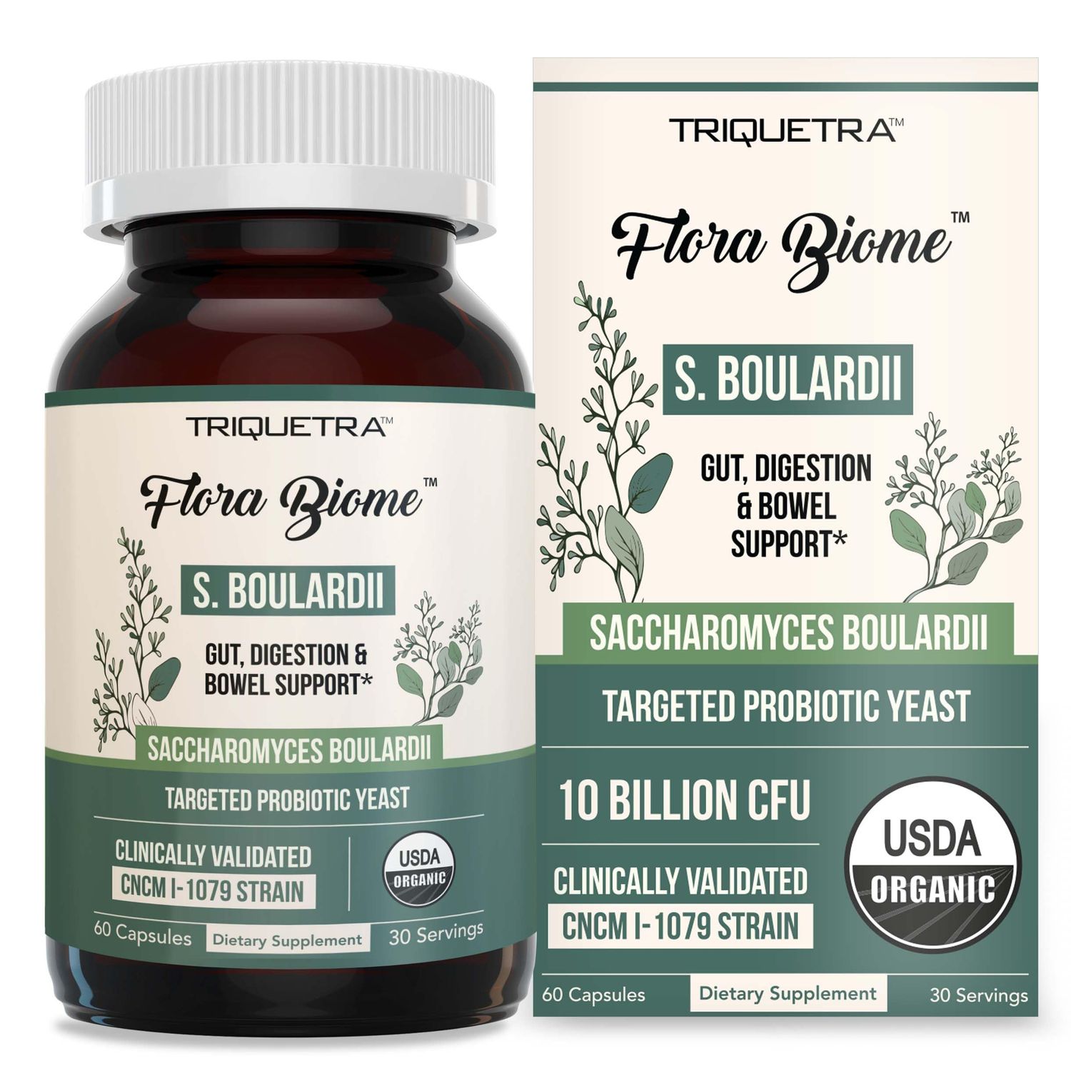Organic Saccharomyces Boulardii - 10 Billion CFU - Clinically Validated CNCM I-1079 Probiotic Strain - Gut, Digestion Healthy Bowel Support - First Organic Form of S. Boulardii Probiotic - 60 Count
